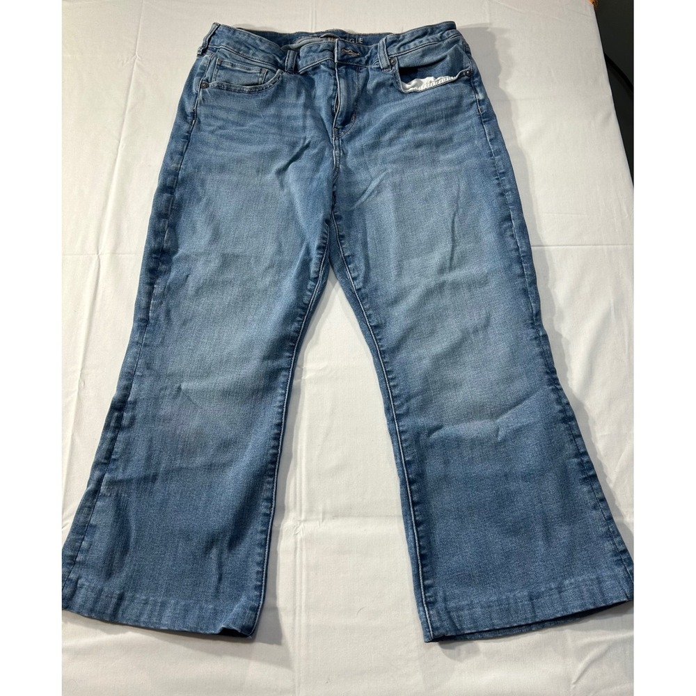 American Eagle Next Level Stretch Cropped Flare Jeans Blue Denim Womens 14 Short